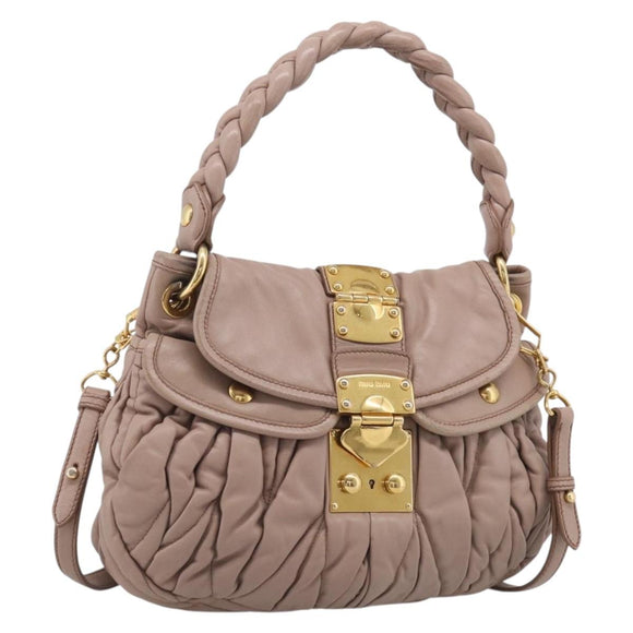 Miu Miu Matelasse Hand Bag Leather 2way Pink Gold Auth am13204V
