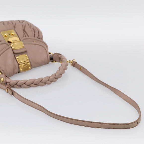 Miu Miu Matelasse Hand Bag Leather 2way Pink Gold Auth am13204V