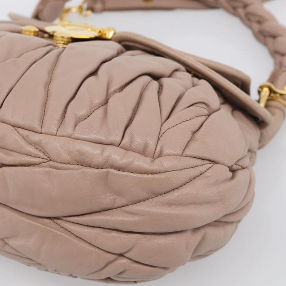 Miu Miu Matelasse Hand Bag Leather 2way Pink Gold Auth am13204V