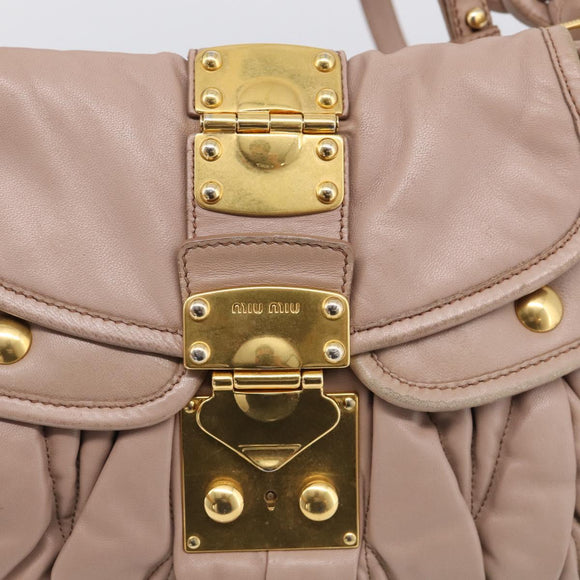 Miu Miu Matelasse Hand Bag Leather 2way Pink Gold Auth am13204V