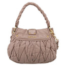 Miu Miu Matelasse Hand Bag Leather 2way Pink Gold Auth am13204V-3