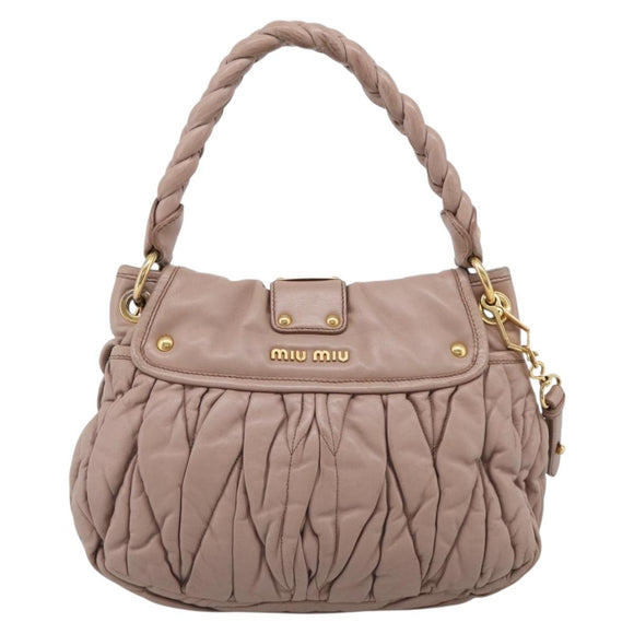 Miu Miu Matelasse Hand Bag Leather 2way Pink Gold Auth am13204V