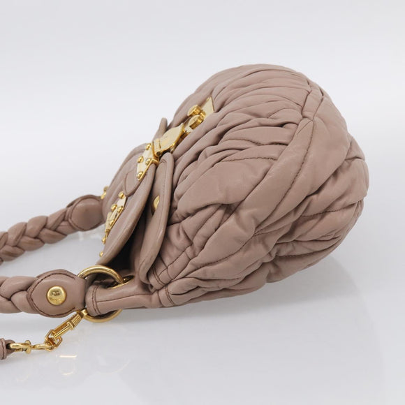 Miu Miu Matelasse Hand Bag Leather 2way Pink Gold Auth am13204V