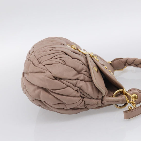 Miu Miu Matelasse Hand Bag Leather 2way Pink Gold Auth am13204V