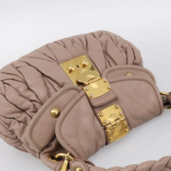 Miu Miu Matelasse Hand Bag Leather 2way Pink Gold Auth am13204V