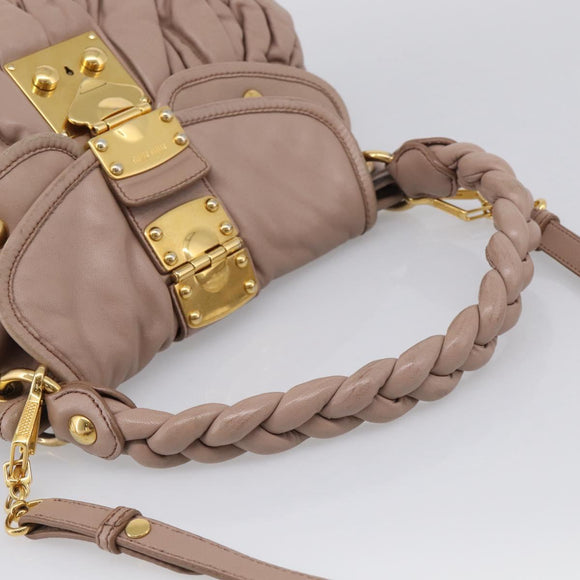 Miu Miu Matelasse Hand Bag Leather 2way Pink Gold Auth am13204V
