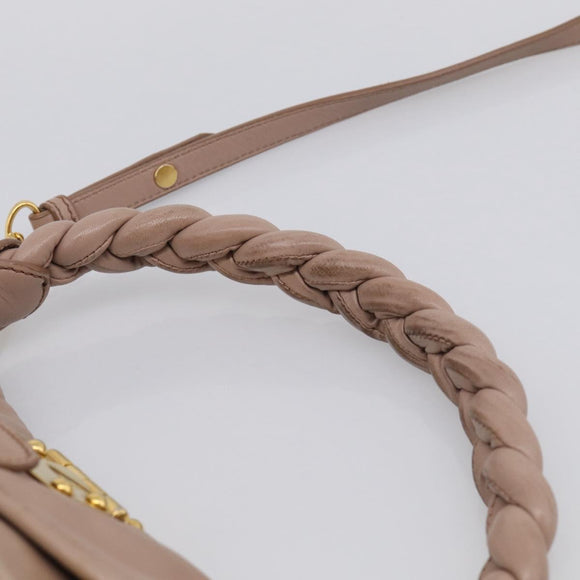 Miu Miu Matelasse Hand Bag Leather 2way Pink Gold Auth am13204V