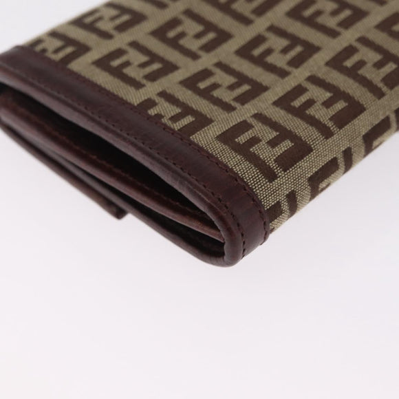 FENDI Zucchino Canvas Long Wallet Brown Gold Auth am13205V