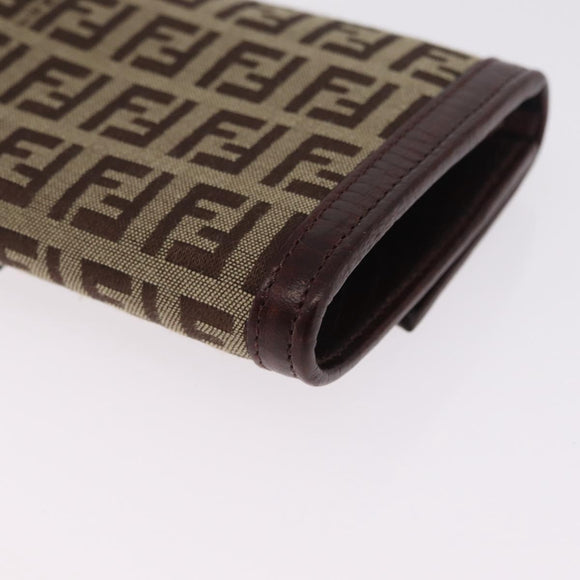 FENDI Zucchino Canvas Long Wallet Brown Gold Auth am13205V