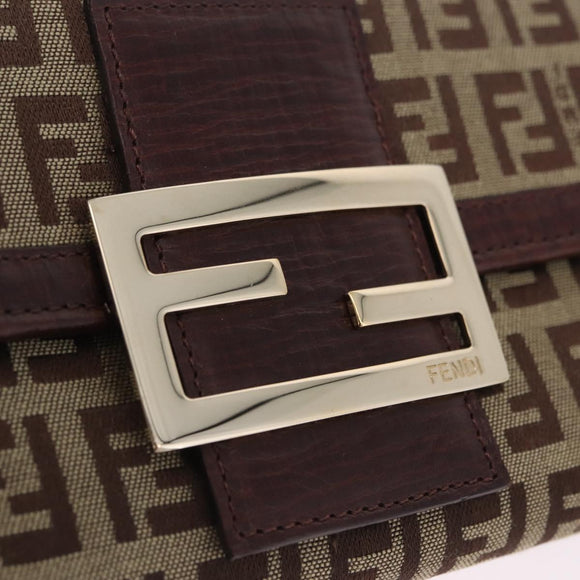 FENDI Zucchino Canvas Long Wallet Brown Gold Auth am13205V