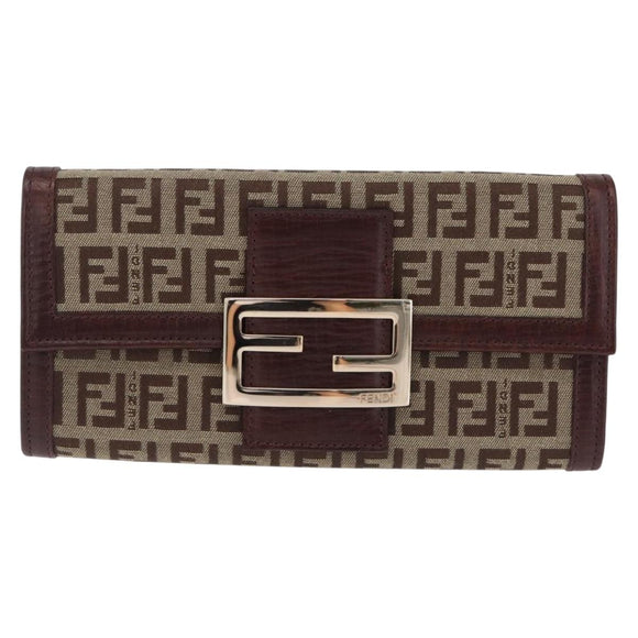 FENDI Zucchino Canvas Long Wallet Brown Gold Auth am13205V