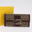 FENDI Zucchino Canvas Long Wallet Brown Gold Auth am13205V-25