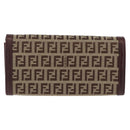 FENDI Zucchino Canvas Long Wallet Brown Gold Auth am13205V-3