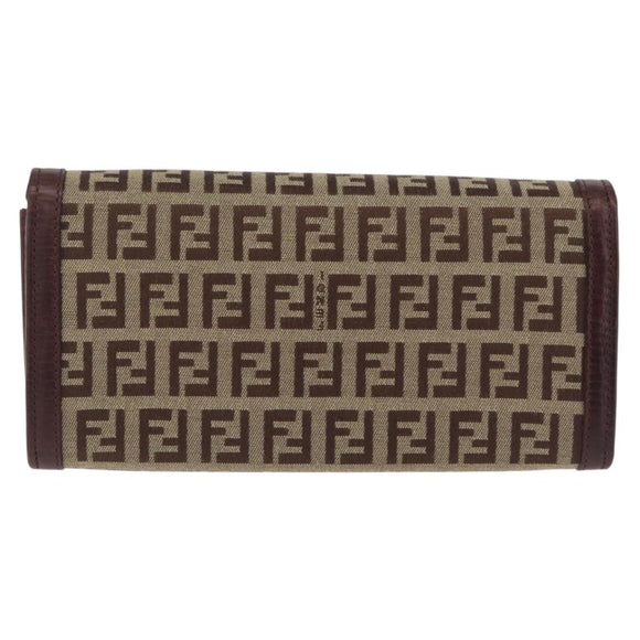 FENDI Zucchino Canvas Long Wallet Brown Gold Auth am13205V