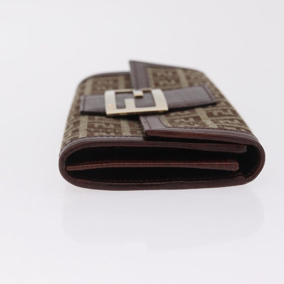 FENDI Zucchino Canvas Long Wallet Brown Gold Auth am13205V