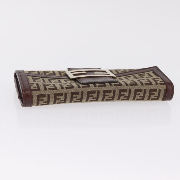 FENDI Zucchino Canvas Long Wallet Brown Gold Auth am13205V