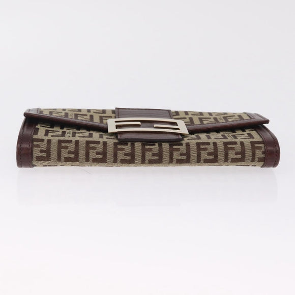 FENDI Zucchino Canvas Long Wallet Brown Gold Auth am13205V