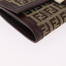 FENDI Zucchino Canvas Long Wallet Brown Gold Auth am13205V-8