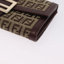 FENDI Zucchino Canvas Long Wallet Brown Gold Auth am13205V-9