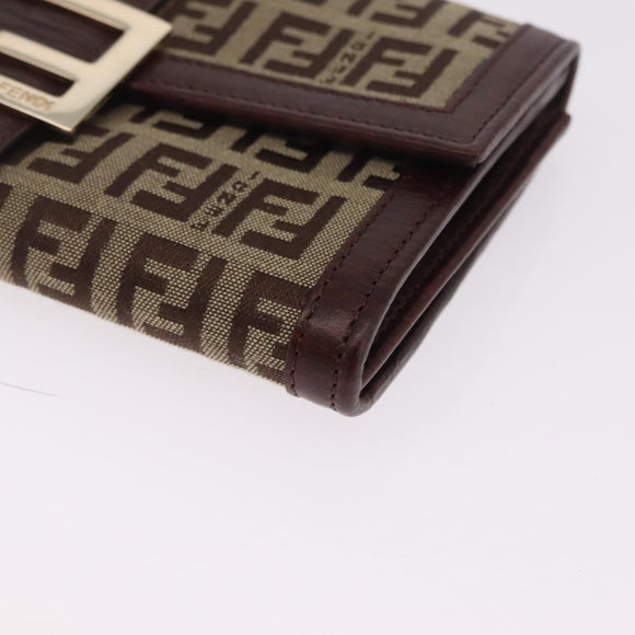 FENDI Zucchino Canvas Long Wallet Brown Gold Auth am13205V