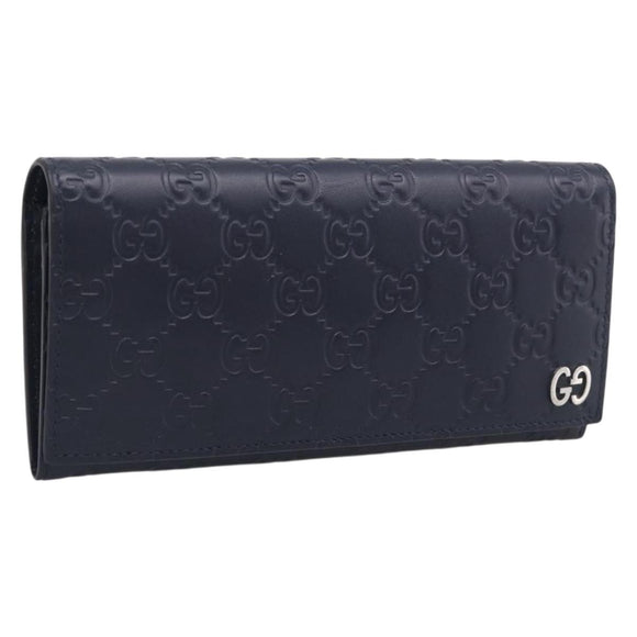 GUCCI GG Canvas Guccissima Long Wallet Leather Black Silver 481727 Auth am13207V