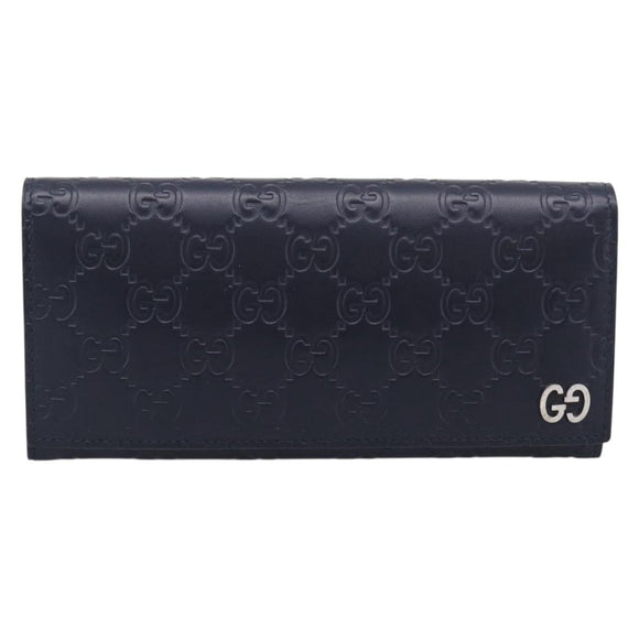 GUCCI GG Canvas Guccissima Long Wallet Leather Black Silver 481727 Auth am13207V