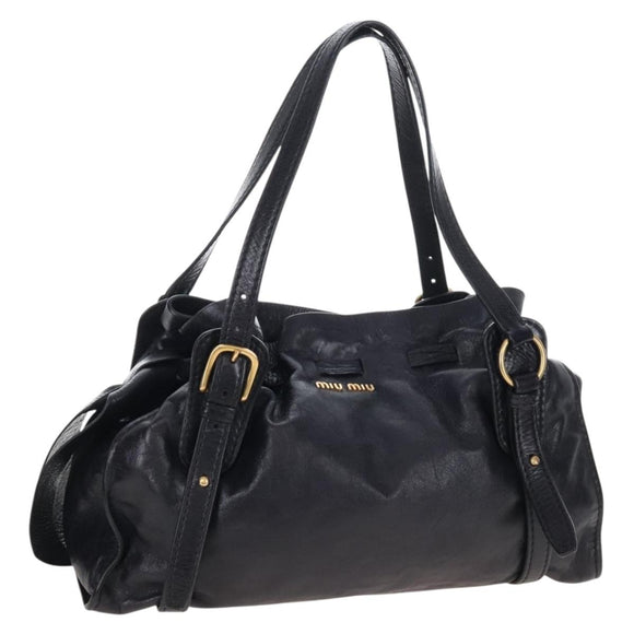 Miu Miu Side Ribbon Shoulder Bag Leather Black Gold Auth am13208V