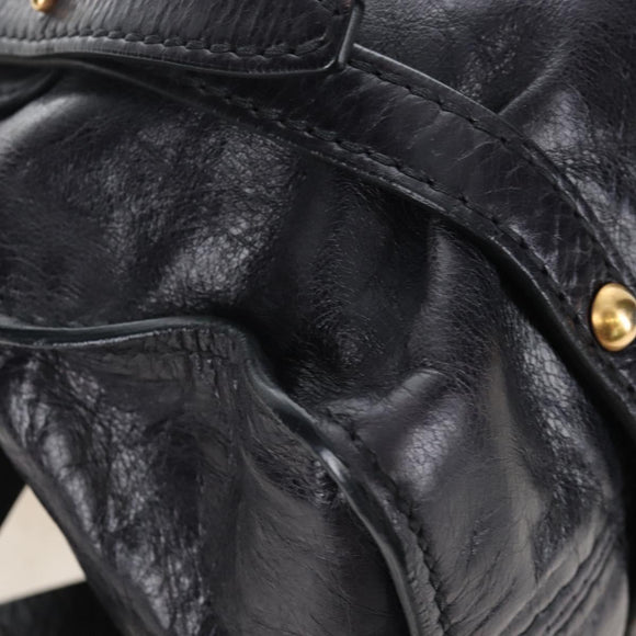 Miu Miu Side Ribbon Shoulder Bag Leather Black Gold Auth am13208V