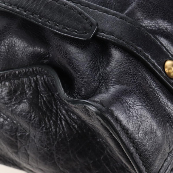 Miu Miu Side Ribbon Shoulder Bag Leather Black Gold Auth am13208V