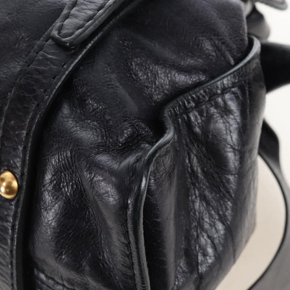 Miu Miu Side Ribbon Shoulder Bag Leather Black Gold Auth am13208V