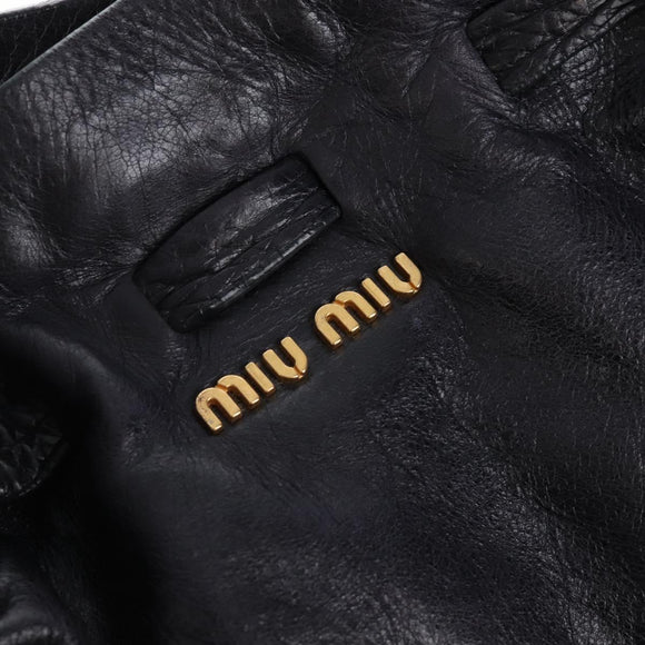 Miu Miu Side Ribbon Shoulder Bag Leather Black Gold Auth am13208V