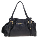 Miu Miu Side Ribbon Shoulder Bag Leather Black Gold Auth am13208V-2