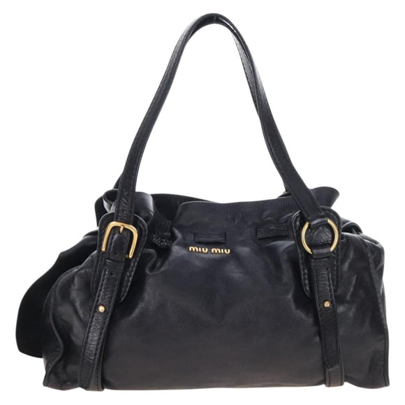 Miu Miu Side Ribbon Shoulder Bag Leather Black Gold Auth am13208V