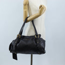 Miu Miu Side Ribbon Shoulder Bag Leather Black Gold Auth am13208V-22