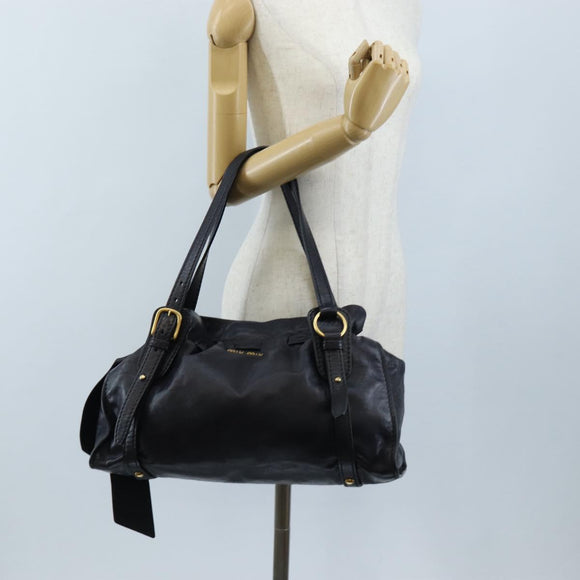 Miu Miu Side Ribbon Shoulder Bag Leather Black Gold Auth am13208V