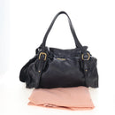 Miu Miu Side Ribbon Shoulder Bag Leather Black Gold Auth am13208V-23