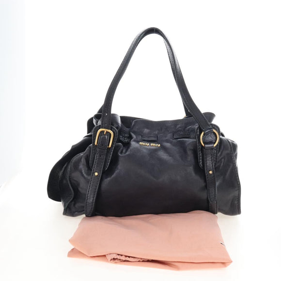 Miu Miu Side Ribbon Shoulder Bag Leather Black Gold Auth am13208V