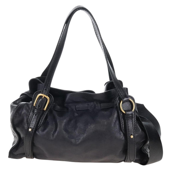 Miu Miu Side Ribbon Shoulder Bag Leather Black Gold Auth am13208V