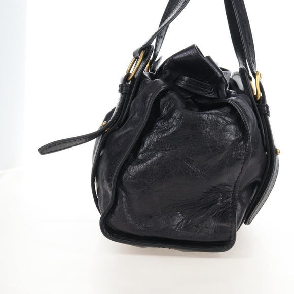 Miu Miu Side Ribbon Shoulder Bag Leather Black Gold Auth am13208V
