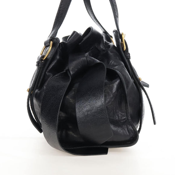 Miu Miu Side Ribbon Shoulder Bag Leather Black Gold Auth am13208V