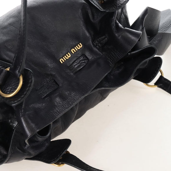 Miu Miu Side Ribbon Shoulder Bag Leather Black Gold Auth am13208V