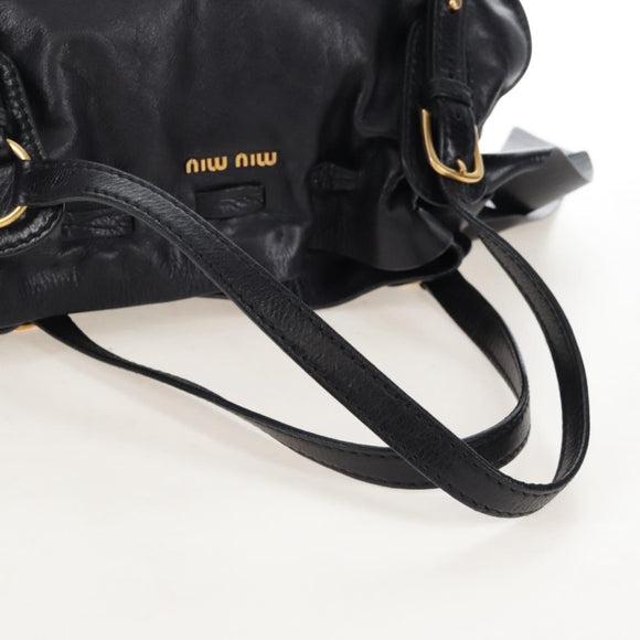 Miu Miu Side Ribbon Shoulder Bag Leather Black Gold Auth am13208V