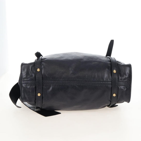 Miu Miu Side Ribbon Shoulder Bag Leather Black Gold Auth am13208V
