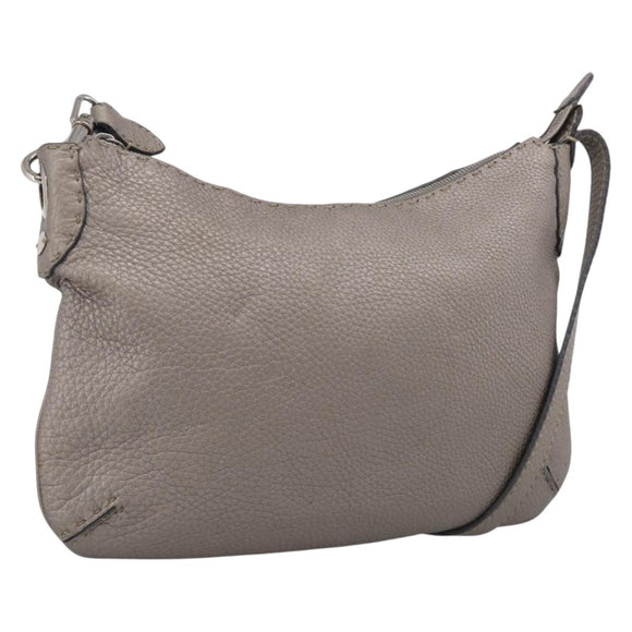 FENDI Celeria Shoulder Bag Leather Silver 8BT146 Auth am13209V