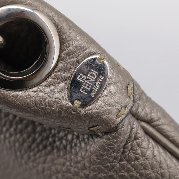 FENDI Celeria Shoulder Bag Leather Silver 8BT146 Auth am13209V
