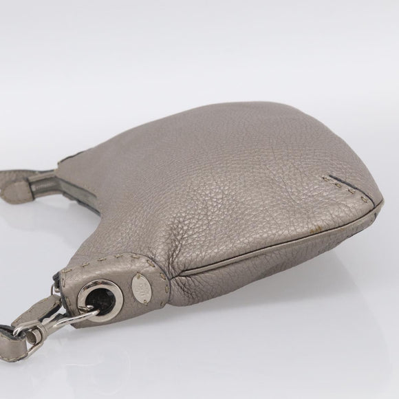 FENDI Celeria Shoulder Bag Leather Silver 8BT146 Auth am13209V