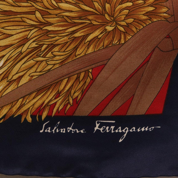 Salvatore Ferragamo Lion Scarf Silk Black Auth am13214V