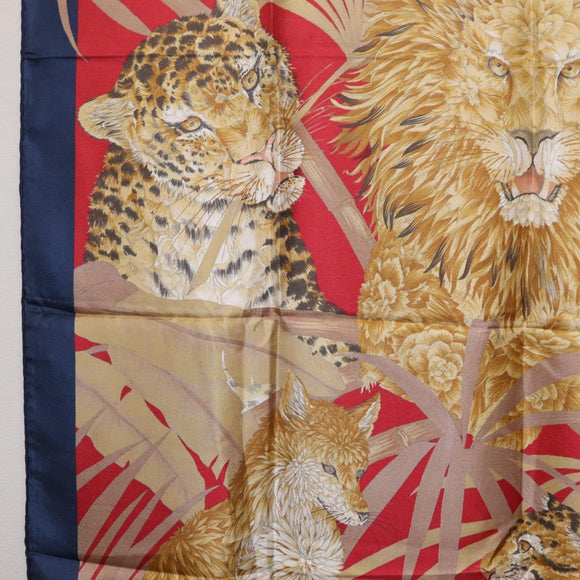 Salvatore Ferragamo Lion Scarf Silk Black Auth am13214V