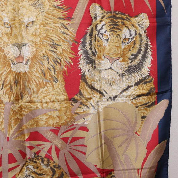 Salvatore Ferragamo Lion Scarf Silk Black Auth am13214V