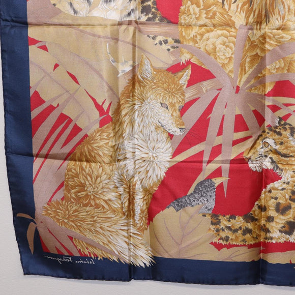 Salvatore Ferragamo Lion Scarf Silk Black Auth am13214V